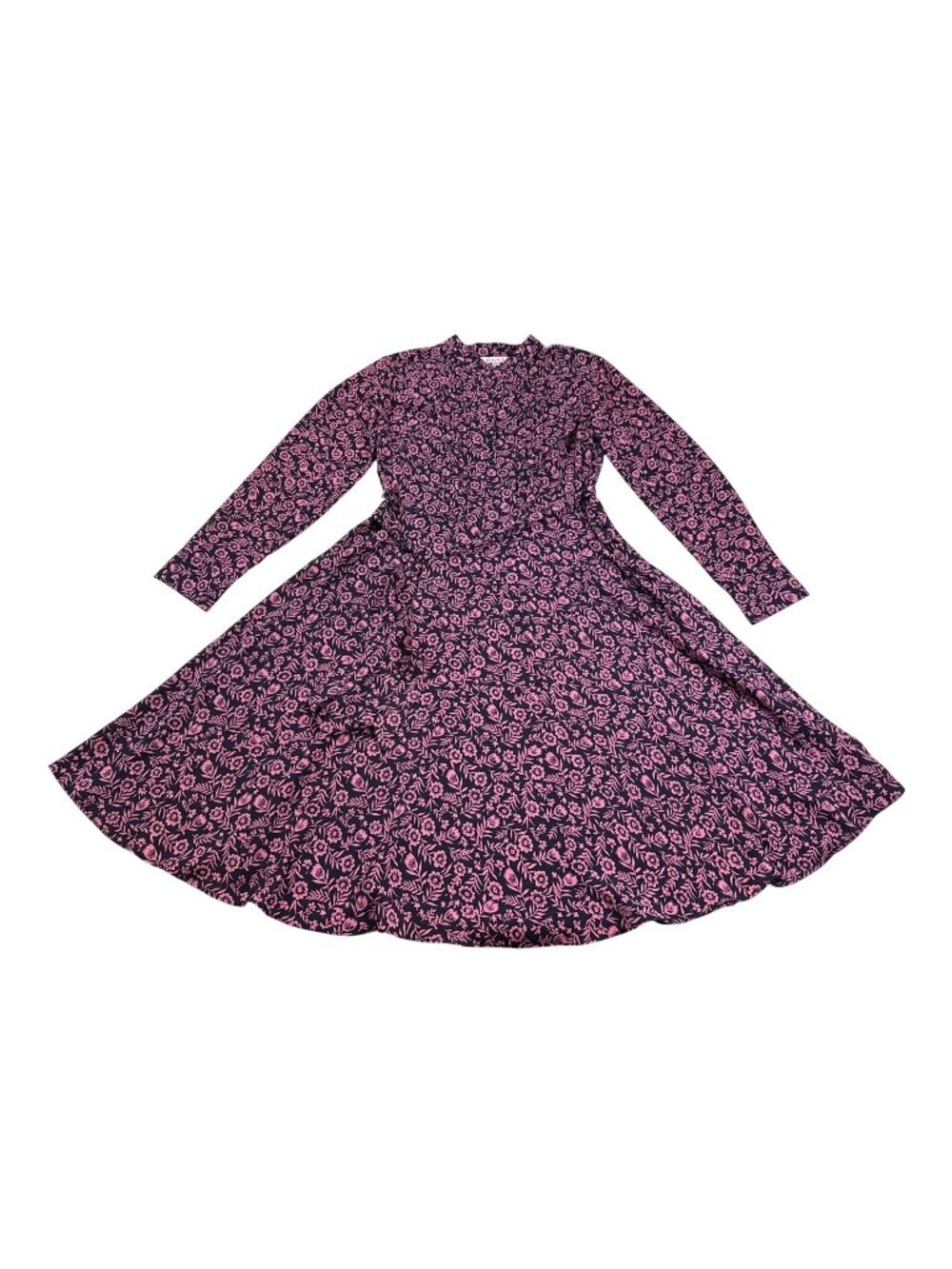 Nanette Lepore Pink Navy Long-Sleeve Floral Pattern Dress Button Detail (K556)